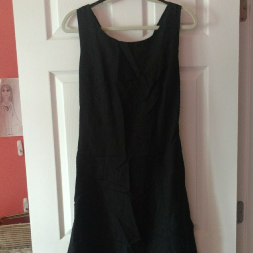 Black linen dress with cut-out and tie back